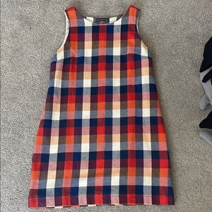 Kiel James Patrick Plaid Sleeveless Shift Dress in Orange, Navy & Cream